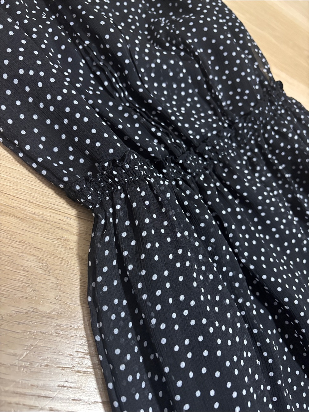 JACOB (XS) Sleeveless Black Polka Dot Midi Dress Mesh Flowy Lined Elastic Waist - Picture 9 of 15